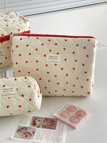 Козметична чанта за тоалетни принадлежности с голям капацитет, памук, геометричен принт, подплата полиестер, унисекс дизайн