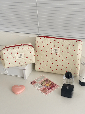 Козметична чанта за тоалетни принадлежности с голям капацитет, памук, геометричен принт, подплата полиестер, унисекс дизайн