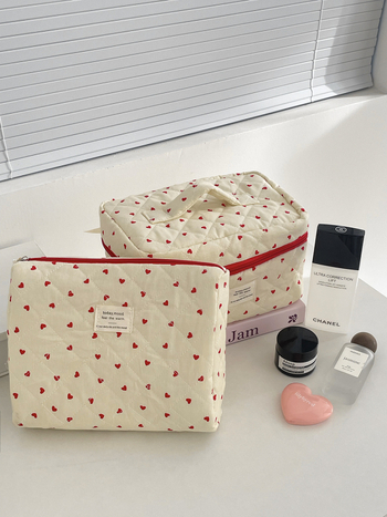 Козметична чанта за тоалетни принадлежности с голям капацитет, памук, геометричен принт, подплата полиестер, унисекс дизайн