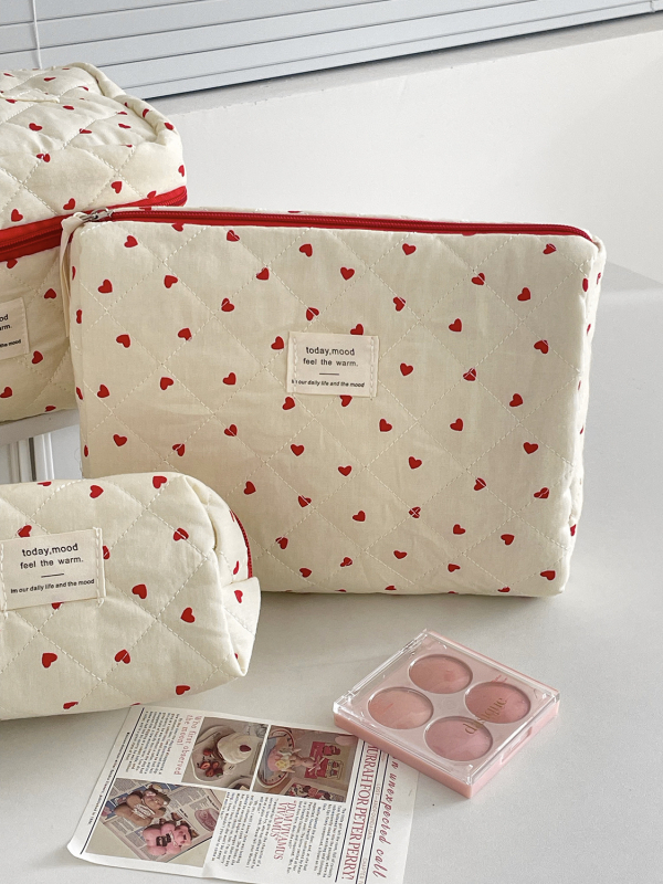 Козметична чанта за тоалетни принадлежности с голям капацитет, памук, геометричен принт, подплата полиестер, унисекс дизайн