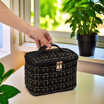 Τσαντάκι καλλυντικών με σχέδιο εμπνευσμένο από Chanel, κυβική μορφή, βαμβακερό υλικό, αναπνεύσιμο, υπερ-ελαφρύ και πτυσσόμενο για ταξίδια