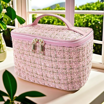 Τσαντάκι καλλυντικών με σχέδιο εμπνευσμένο από Chanel, κυβική μορφή, βαμβακερό υλικό, αναπνεύσιμο, υπερ-ελαφρύ και πτυσσόμενο για ταξίδια