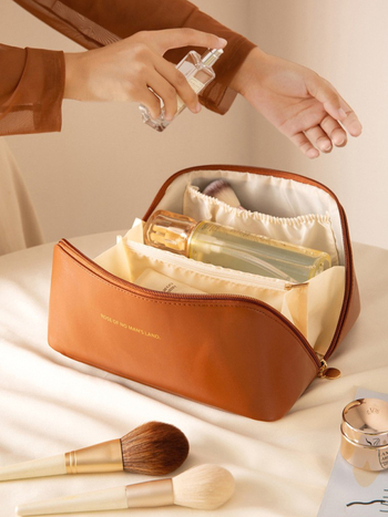 Козметична чанта с голям капацитет, преносима, PU материал, водоустойчива, разширяваща се