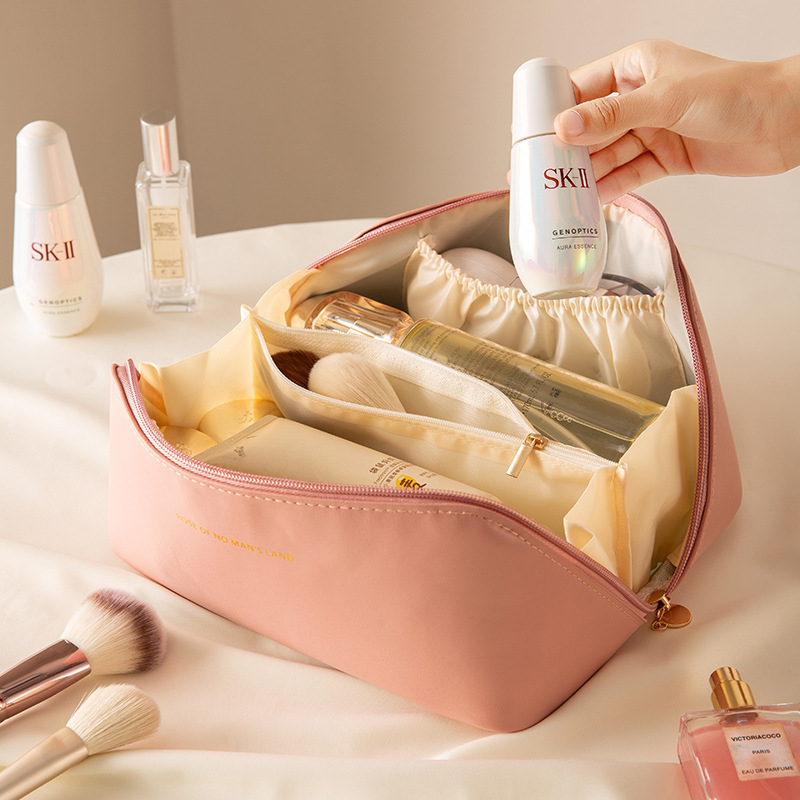 Geantă de machiaj, capacitate mare, portabilă, material PU, rezistentă la apă, extensibilă
