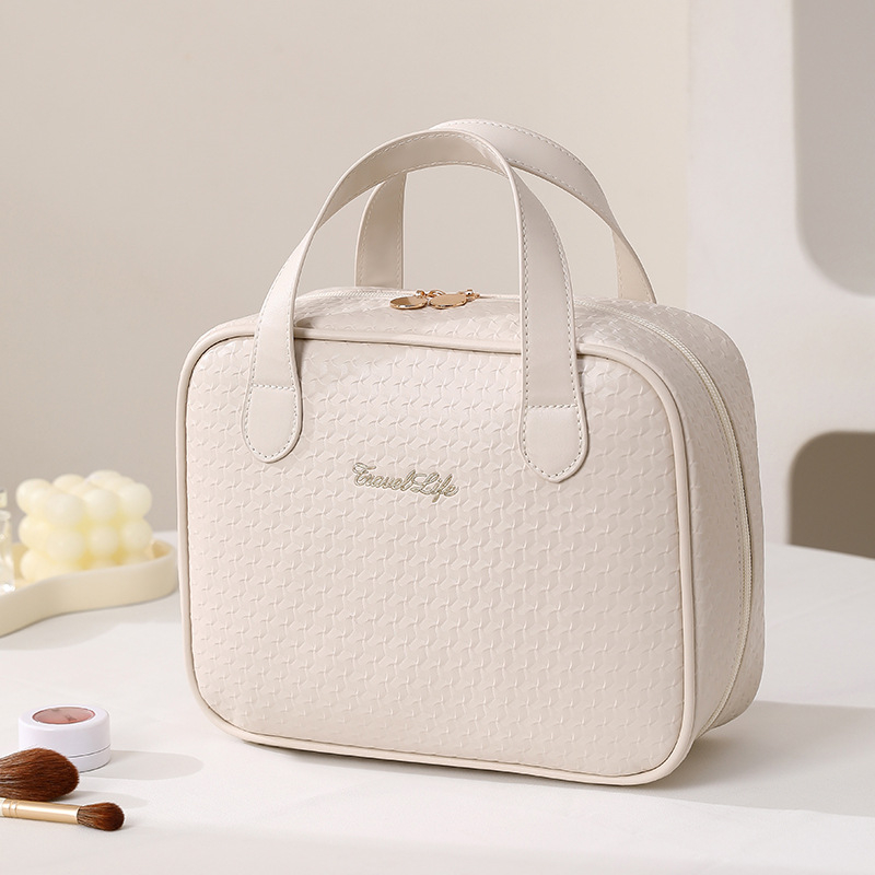 Sminktáska - PU kocka alak, nagy kapacitás, utazáshoz multifunkcionális szervező, modern minimalista stílus