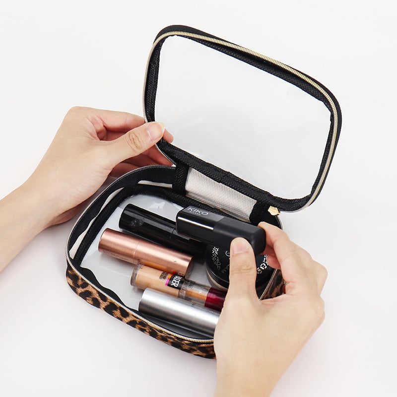 Чанта за грим с леопардов принт – водоустойчива полиестерова чанта за грим, подплата полиестер, унисекс, урбанистичен минималистичен стил