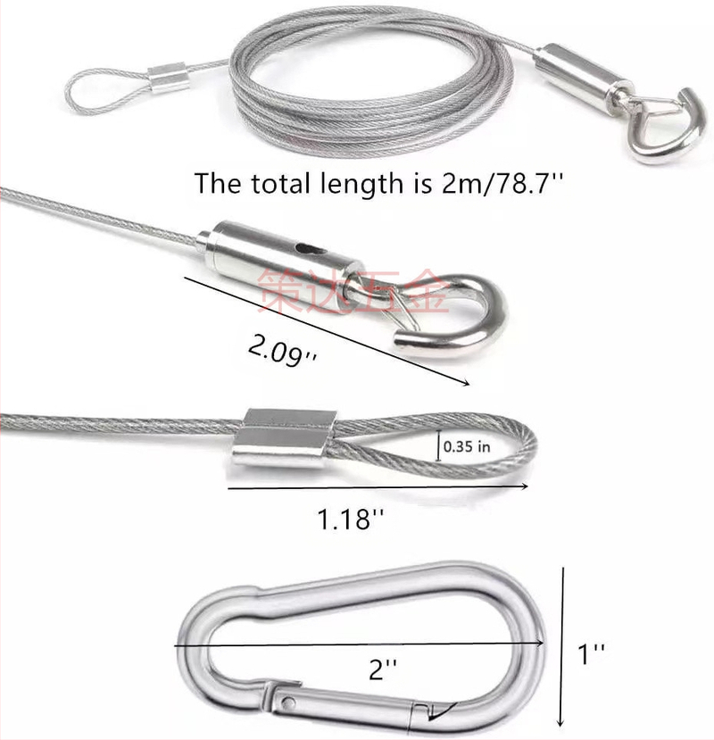 Неръждаема стомана въже за окачване — двойно усукан кабел, дясно завъртане, ланярд, товар 2