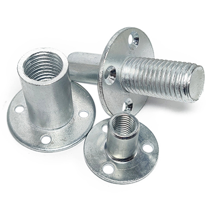 Свързващ елемент за колона на легло и крак за диван – три отвора в желязна плоча, кръгла гайка, обикновена въглеродна стомана, електроплатиране, GB 50981, марка YURUI