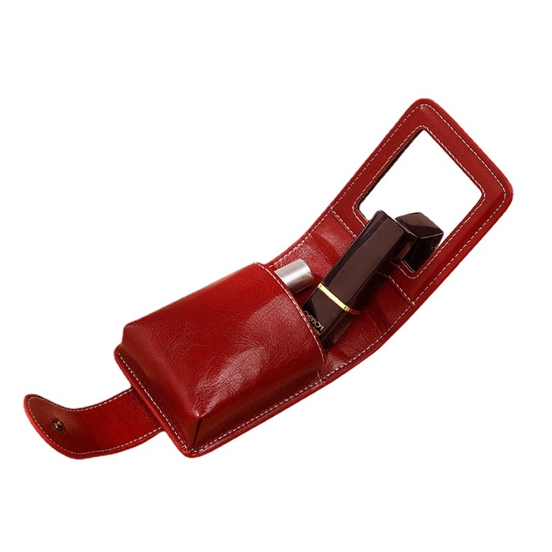 PU ādas lūpu krāsu uzglabāšanas kārba ar spoguli – kompakta kosmētikas uzglabāšanas soma (PU āda; ar spoguli; lūpu krāsu uzglabāšanai; tilpums 0,5 L; silkscreen logotips)