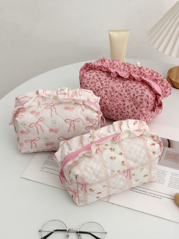 Козметична чанта и несесер за моливи, памук, подплата полиестер, едноцветен модел, стил свободно пътуване, подходяща за съхранение