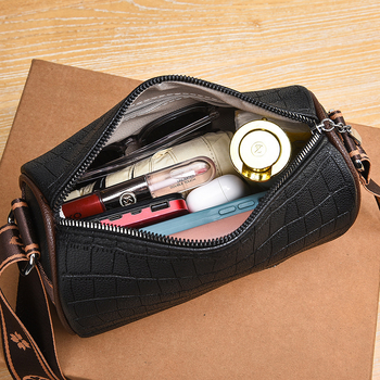 Női hordó alakú táska, PU anyag, kis kör alakú stílus, cipzáras nyitás, belső cipzáras zseb