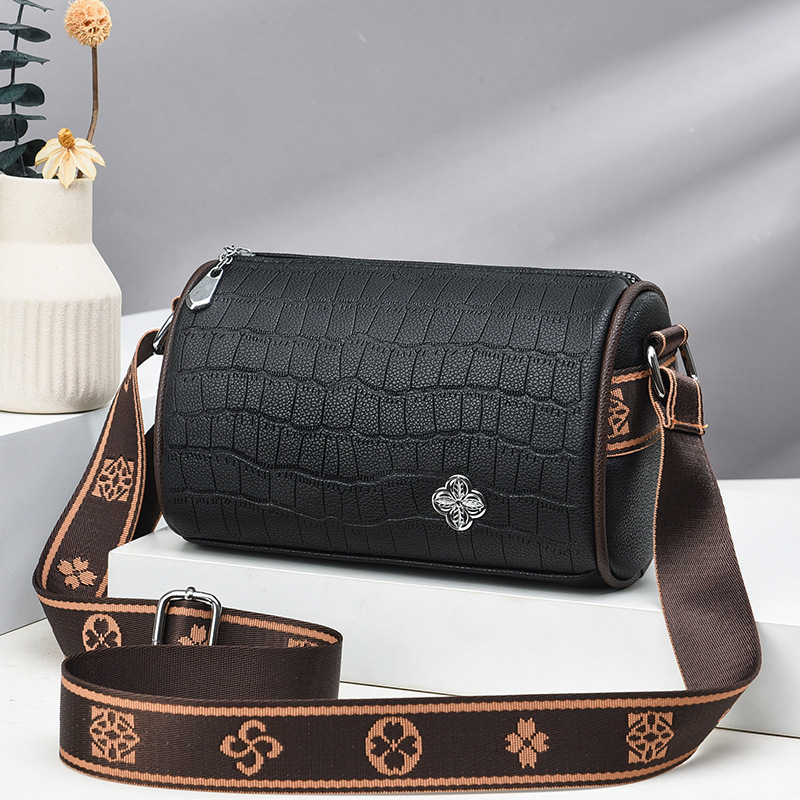 Női hordó alakú táska, PU anyag, kis kör alakú stílus, cipzáras nyitás, belső cipzáras zseb