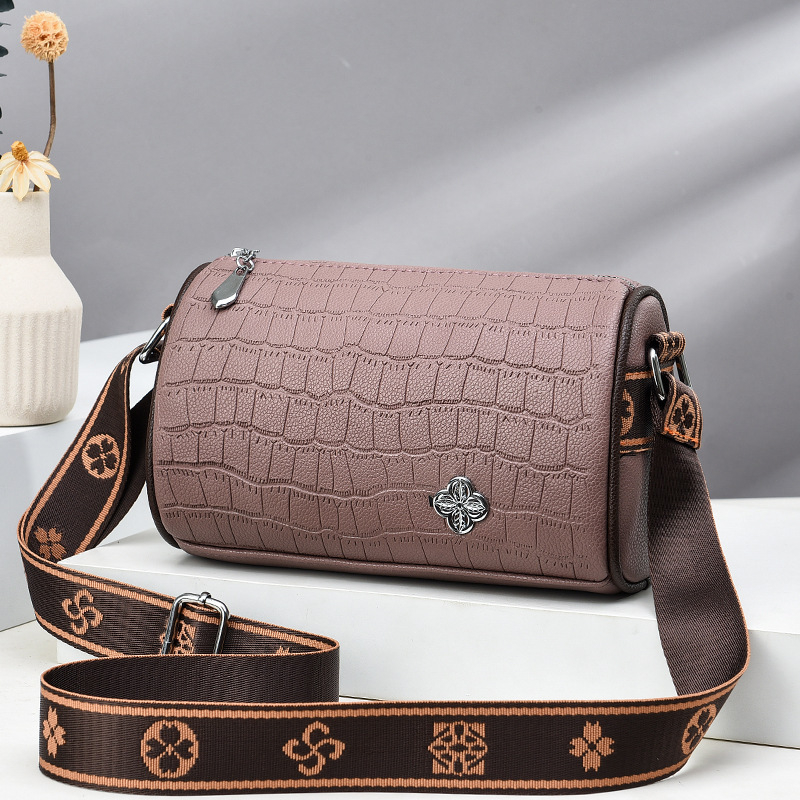 Női hordó alakú táska, PU anyag, kis kör alakú stílus, cipzáras nyitás, belső cipzáras zseb