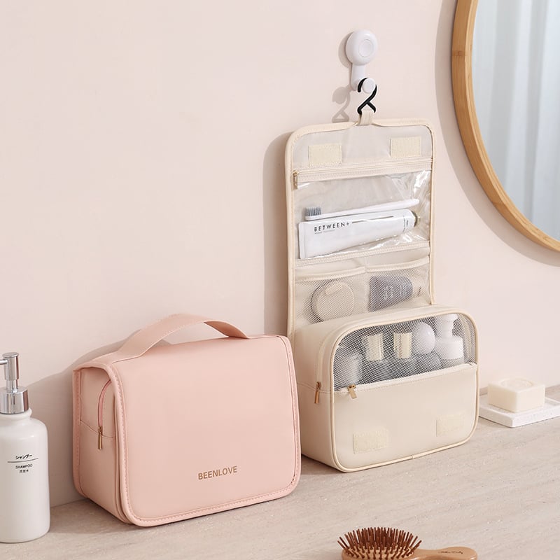 Чанта за тоалетни и козметика, филм с усещане за кожа, голям капацитет, водоустойчива, унисекс