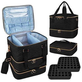 Чанта за съхранение на лак за нокти с трислойна конструкция, Oxford плат, геометричен модел, вместимост 36–55 л, вътрешни прегради с мрежа и цип