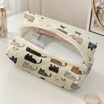 Тоалетна чанта за дамите с геометричен модел, Qiantu — ромбовиден материал, подплата от полиестер, пуск лято 2024