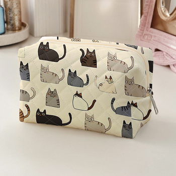 Тоалетна чанта за дамите с геометричен модел, Qiantu — ромбовиден материал, подплата от полиестер, пуск лято 2024