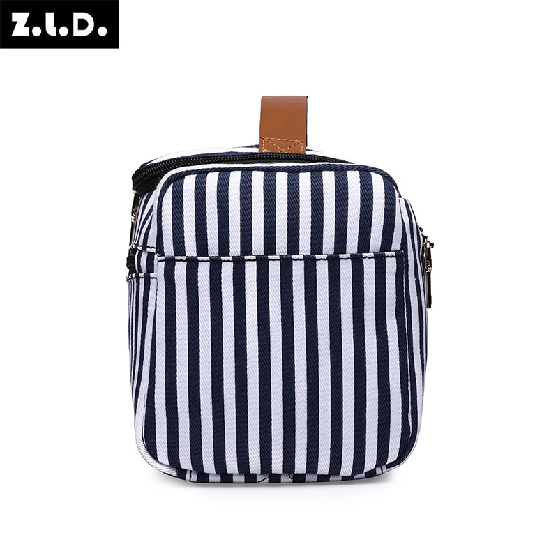 Козметична чанта за ежедневна употреба – райета, платно, подплата полиестер, урбанистичен стил, мултифункционална за съхранение на козметика