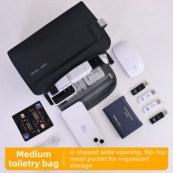 Преносима чанта за пътуване и тоалетни принадлежности — висококачествена в бизнес стил, Oxford платно, буквена шарка, подплата полиестер, водоустойчива и ултралека, голям капацитет за козметика