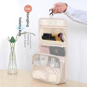 Закачваща се козметична чанта в корейски стил с диагонална кука, голям капацитет за пътуване, водоустойчива твил материя с подплата от найлон, унисекс