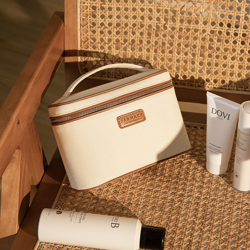 Kozmetikai táska szervező, poliészter külső és poliészter bélés, egyszínű mintázat, lélegző, antibakteriális, bővíthető, uniszex, otthoni tárolás