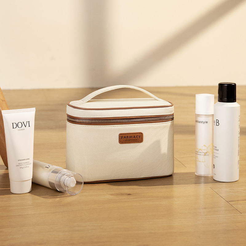 Kozmetikai táska szervező, poliészter külső és poliészter bélés, egyszínű mintázat, lélegző, antibakteriális, bővíthető, uniszex, otthoni tárolás