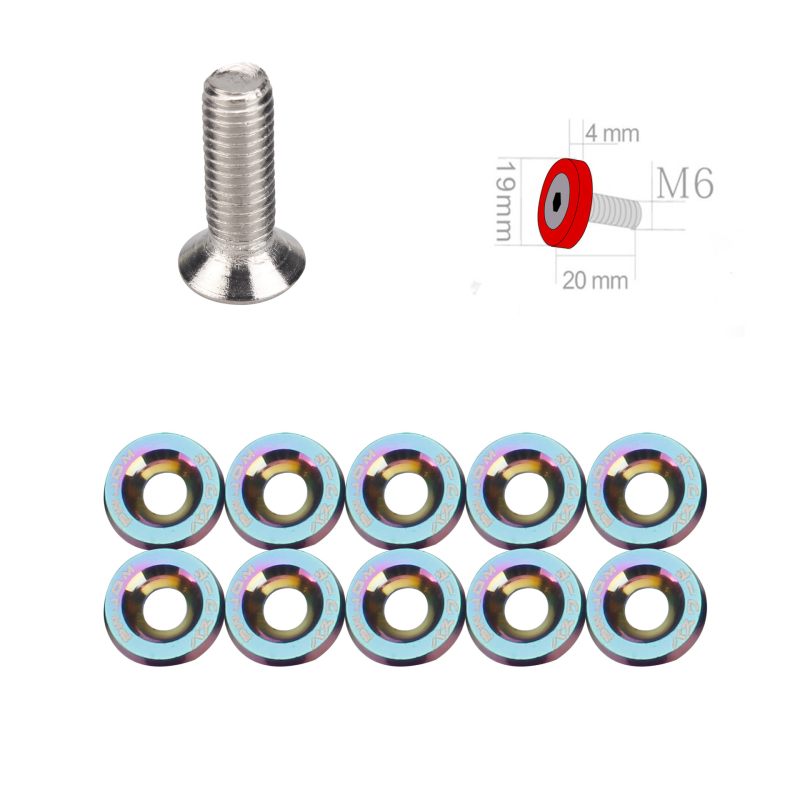 Set de șuruburi pentru modificări auto: M6, aliaj de aluminiu, cu garnituri și șaibe, pentru protecția bateriei, aripilor și ramei plăcii de înmatriculare
