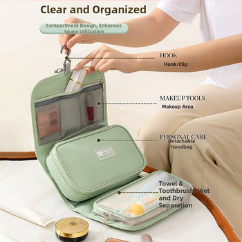 Τσάντα καλλυντικών ταξιδιού με αποσπώμενο άγκιστρο, μεγάλη χωρητικότητα, διαχωρισμό στεγνό-βρεγμένο, αδιάβροχη και πτυσσόμενη, φορητή από ύφασμα 600D Oxford