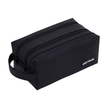 Чанта за тоалетни принадлежности с разделение сухо/мокро и двойни ципове, унисекс, водоустойчива, стил бизнес елит (Материал: филм + жакардов оксфорд; Подплата: полиестер; Функция: водоустойчива; Разделение сухо/мокро; Пол: унисекс)