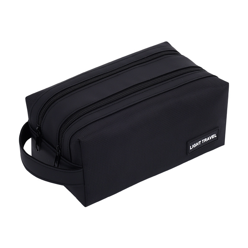 Чанта за тоалетни принадлежности с разделение сухо/мокро и двойни ципове, унисекс, водоустойчива, стил бизнес елит (Материал: филм + жакардов оксфорд; Подплата: полиестер; Функция: водоустойчива; Разделение сухо/мокро; Пол: унисекс)