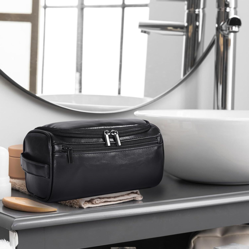 Kunhou Luggage PU козметична чанта, водоустойчива, разделяне на сухо и мокро, унисекс, органайзер за пътуване, Зима 2024