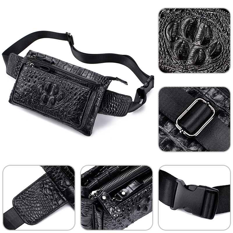 Férfi derék táska valódi bőrből, első réteg marhabőrből, légáteresztő kialakítás, poliészter bélés, keresztpántos változat