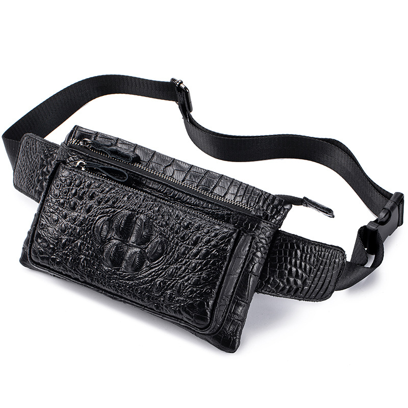 Férfi derék táska valódi bőrből, első réteg marhabőrből, légáteresztő kialakítás, poliészter bélés, keresztpántos változat