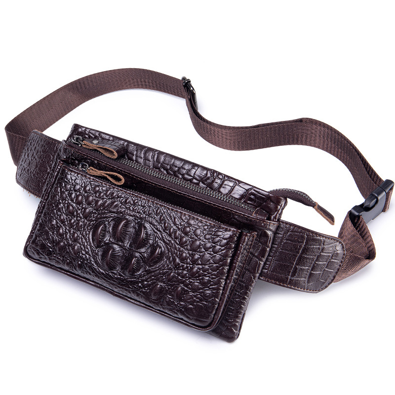 Férfi derék táska valódi bőrből, első réteg marhabőrből, légáteresztő kialakítás, poliészter bélés, keresztpántos változat