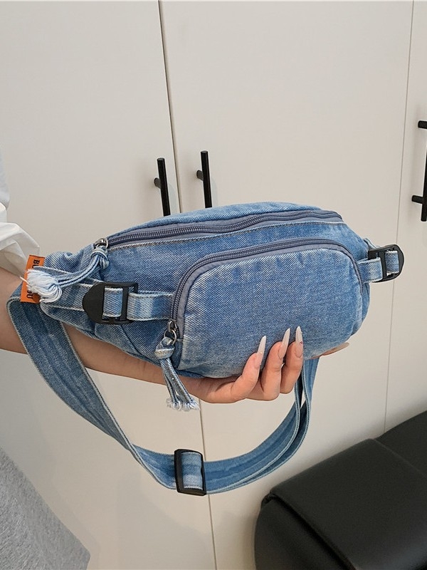 Дънкова чанта за кръст, уличен стил, Пролет 2025, цип, джоб за мобилен телефон