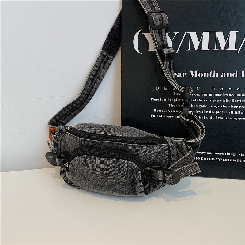 Geantă crossbody din denim, stil urban, primăvara 2025, fermoar, buzunar pentru telefon
