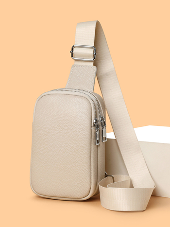 Мъжка чанта за гърдите - истинска кожа, кожа от първи слой, двойна цип, устойчива на износване, за делово пътуване