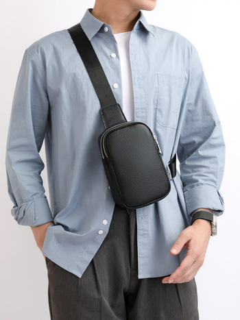 Мъжка чанта за гърдите - истинска кожа, кожа от първи слой, двойна цип, устойчива на износване, за делово пътуване