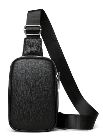 Мъжка чанта за гърдите - истинска кожа, кожа от първи слой, двойна цип, устойчива на износване, за делово пътуване