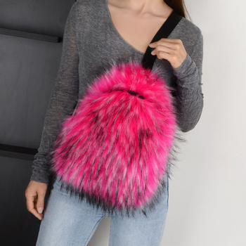 Дамска чанта за гърдите - изкуствена лисица, уличен стил, пролет 2024, подплата канвас, джобове за телефон и лична карта