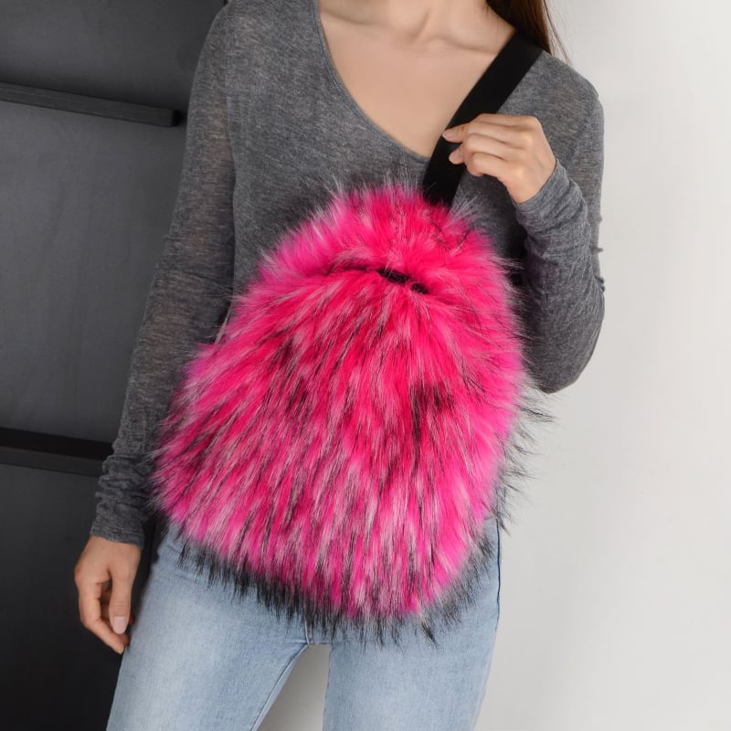 Дамска чанта за гърдите - изкуствена лисица, уличен стил, пролет 2024, подплата канвас, джобове за телефон и лична карта