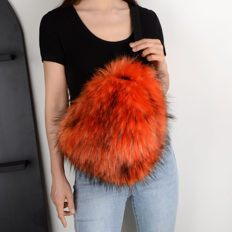 Дамска чанта за гърдите - изкуствена лисица, уличен стил, пролет 2024, подплата канвас, джобове за телефон и лична карта