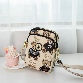 Little Bear Attachment Канвас вертикална квадратна чанта за през рамо за телефон с цип, джоб за мобилен телефон, полиестерна подплата