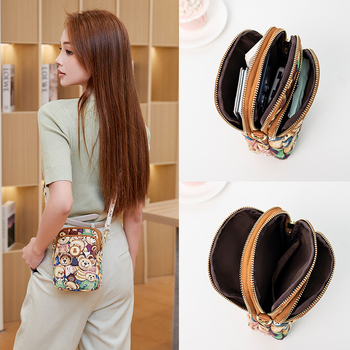 Little Bear Attachment Канвас вертикална квадратна чанта за през рамо за телефон с цип, джоб за мобилен телефон, полиестерна подплата