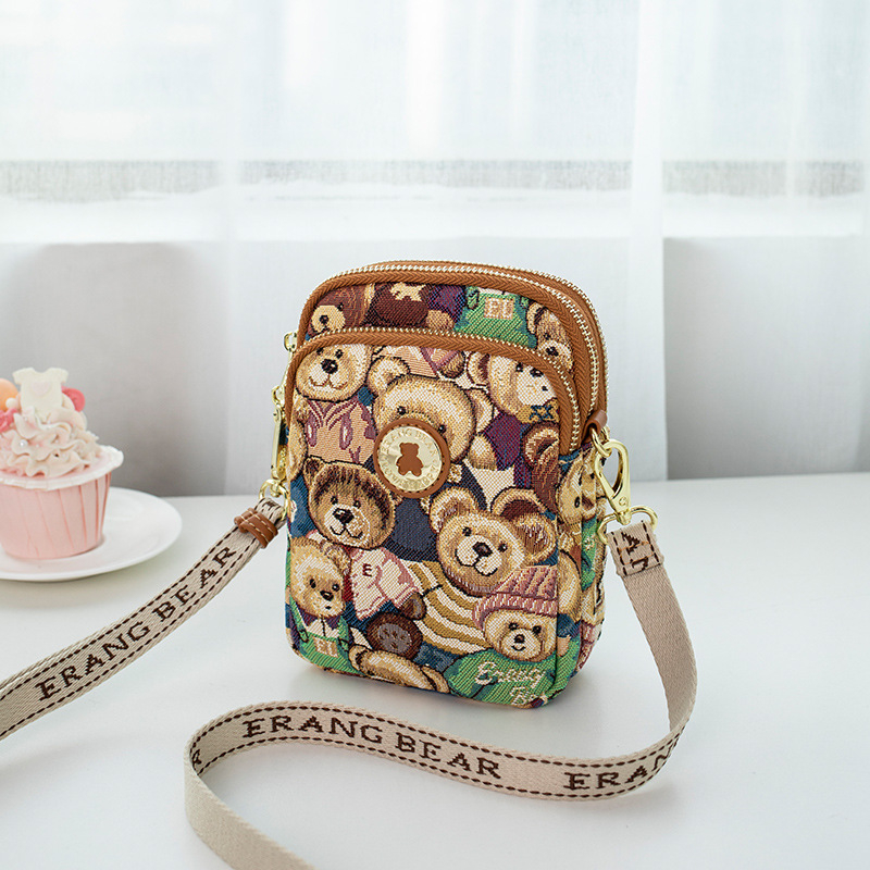 Little Bear Attachment Канвас вертикална квадратна чанта за през рамо за телефон с цип, джоб за мобилен телефон, полиестерна подплата