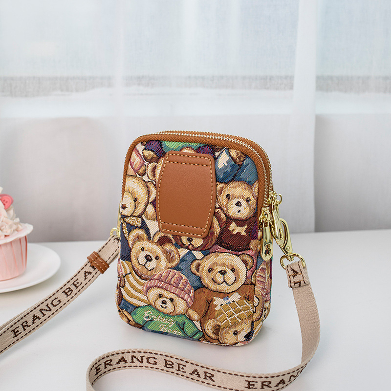 Little Bear Attachment Канвас вертикална квадратна чанта за през рамо за телефон с цип, джоб за мобилен телефон, полиестерна подплата