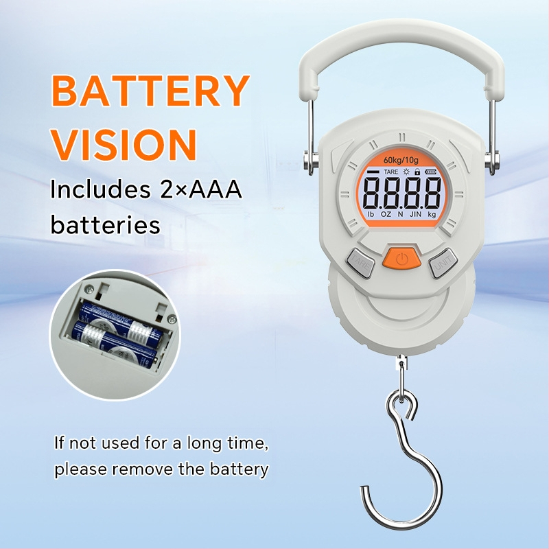 Weiheng WH-A36 60 кг везна с кука – електронна цифрова везна за дома и пазаруване (Модел WH-A36, диапазон 60 кг, електронно измерване, захранване от батерия или презареждаща)