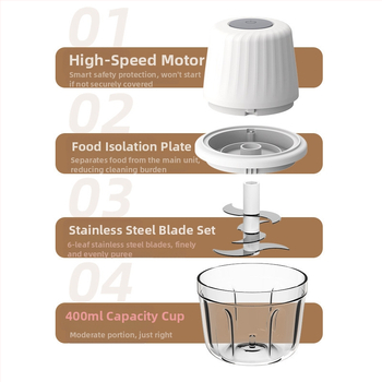 Belaidė elektrinė česnako traiškyklė, nešiojama, įkraujama, 30W, 3.7V, ABS