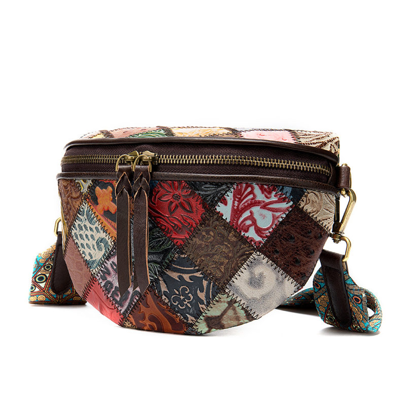Geantă crossbody în formă de scoică, piele de vită din primul strat, stil național literatură și artă, închidere cu fermoar, căptușeală de înaltă calitate