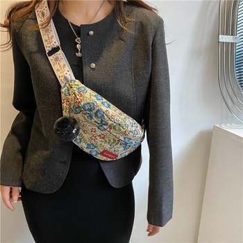 Дамска чанта от платно за делово пътуване, с отваряне с кука и джоб с цип